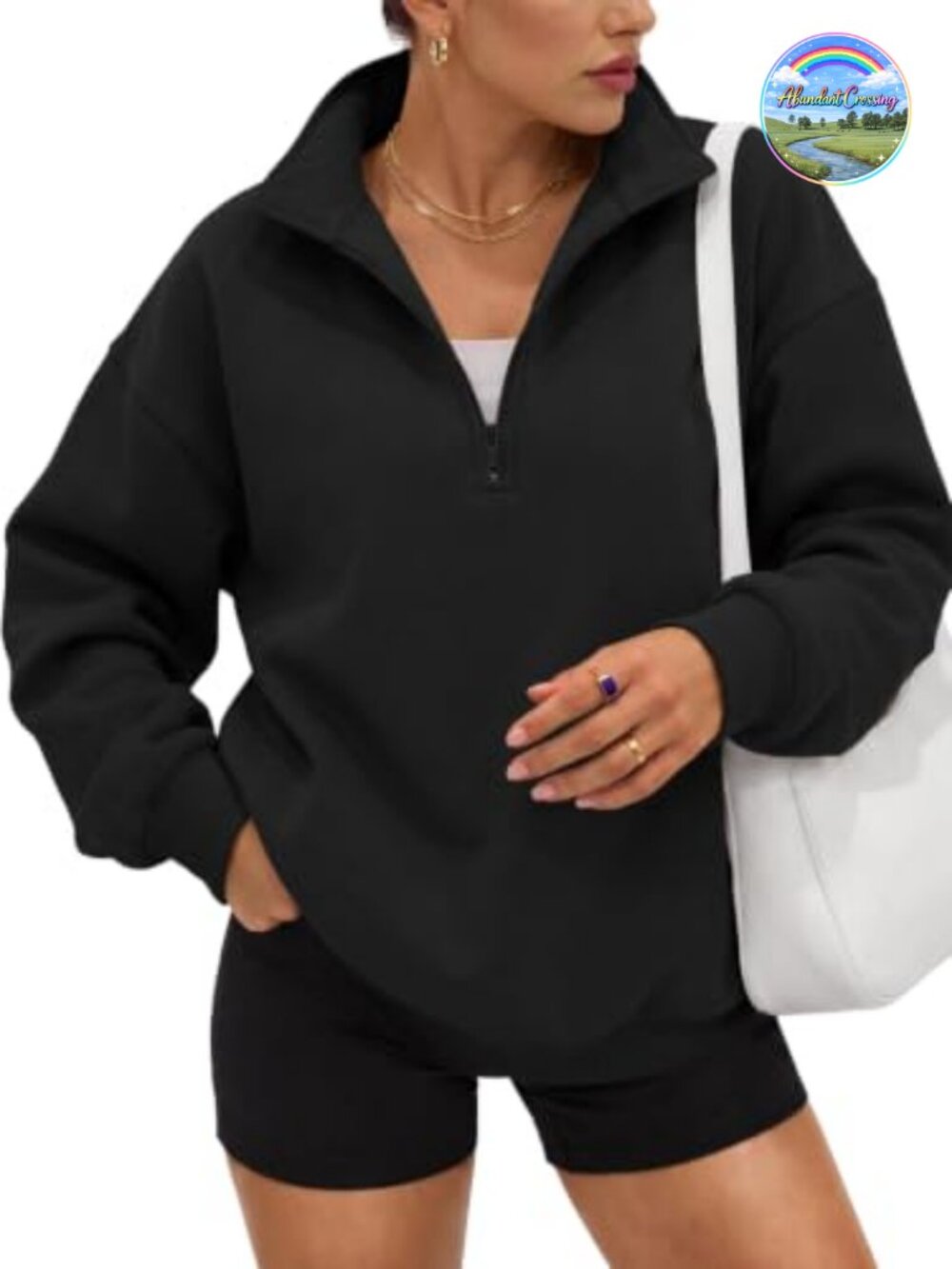 Oversized Half Zip Fleece Sweatshirt Cotton Polyester Mock Neck Pullover